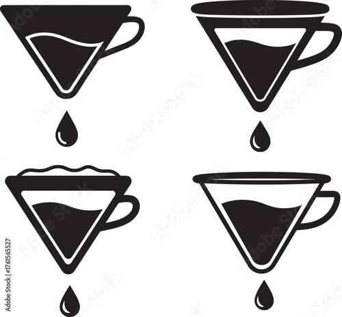 Four stages of pour over coffee brewing silhouette