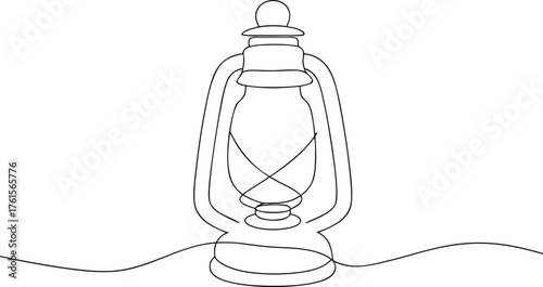 Single line drawing of a kerosene lamp oil lamp lantern