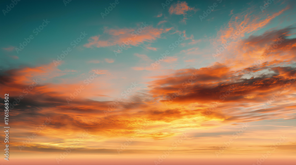 Fototapeta premium Stunning Sunset Sky with Fiery Orange Clouds – Vibrant Digital Artwork for Wall Decor, Nature Prints & Backgrounds