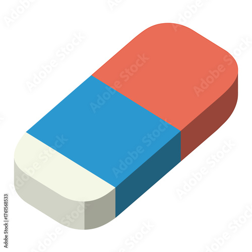 Vector art of isometric eraser with red, blue and white colors