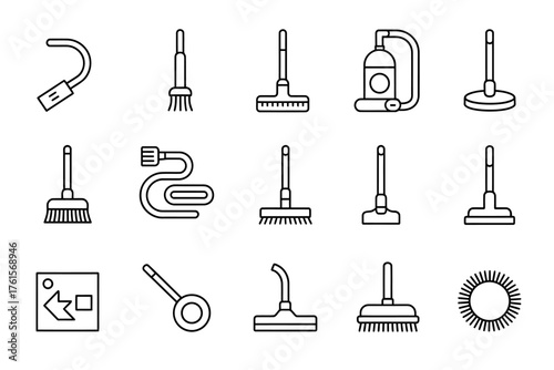 Vector art of set of vacuum cleaner nozzles and brushes in line art style