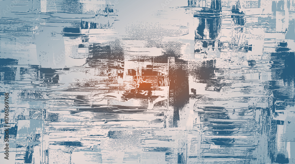 Brush strokes grunge background in teal blue and warm tones. The worn, abstract scratched texture creates the effect of an old painted surface