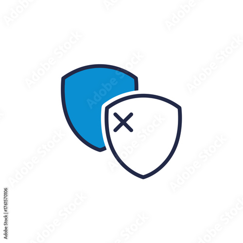 Two overlapping shield icons, one blue and one white, representing security and protection.