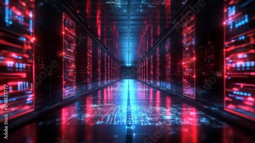 Wallpaper Mural Data center with reflective floor; red and blue server lights Torontodigital.ca