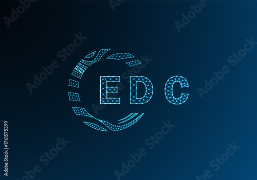 EDC low poly letter logo vector design. EDC lower poly logo design. EDC unique low poly logo design.