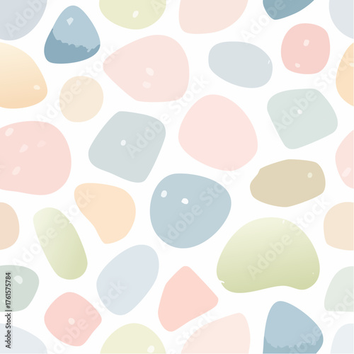 Abstract Pattern of Smooth Pastel Pebbles on White Background.
