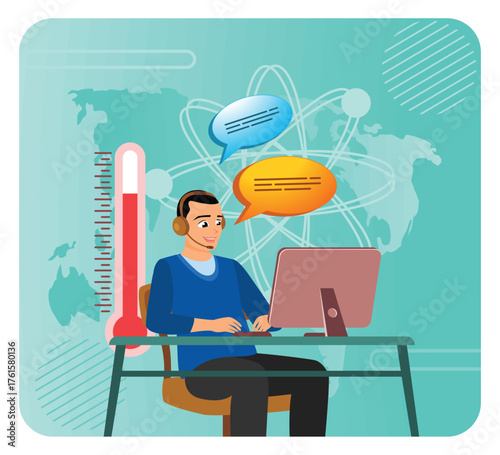 Cold calling. Salesperson cold calling by telephone to potential customer.