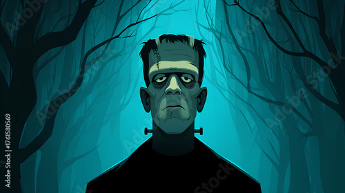 Frankenstein monster silhouette illustration. Cartoon character for Halloween Stock Illustration
