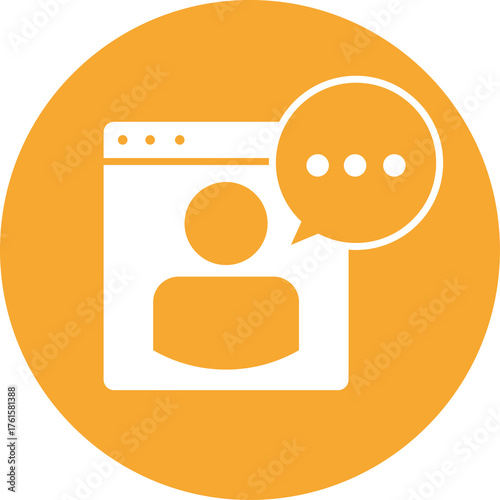 White Icon Of User Profile With Chat Bubble On Orange Circular Background Representing Communication And Social Media Interaction With Transparent Background