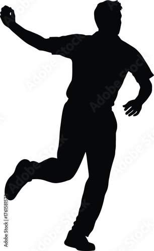 Silhouette of a cricket bowler in action