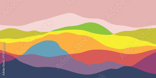 Mountain colors, translucent waves, sunset, abstract glass shapes, modern background, design vector illustration