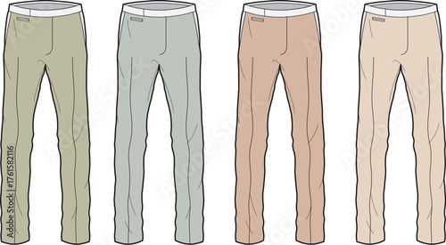 Four Pairs of Trousers in Various Neutral Tones Khaki, Light Grey, Beige, and Off-White