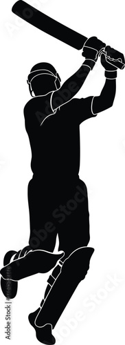 Silhouette of a cricketer swinging a bat in action