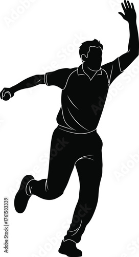Dynamic silhouette of a cricket bowler in action