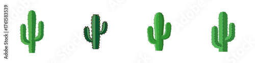 Four vibrant green cactus emojis arranged in a horizontal row on a clean white background.