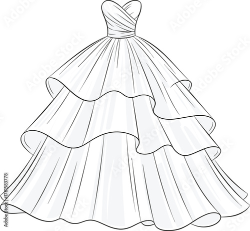 Strapless Ball Gown Vector with Sweetheart Neckline, Tiered Skirt, Elegant Bridal Fashion Illustration for Wedding, Formal Wear, and Design Themes