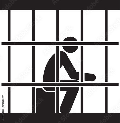 Conceptual icon of a dejected prisoner in a cell