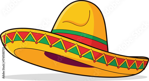 Traditional Mexican sombrero hat with colorful zigzag pattern and festive design, vector illustration for culture, celebration, and heritage themes