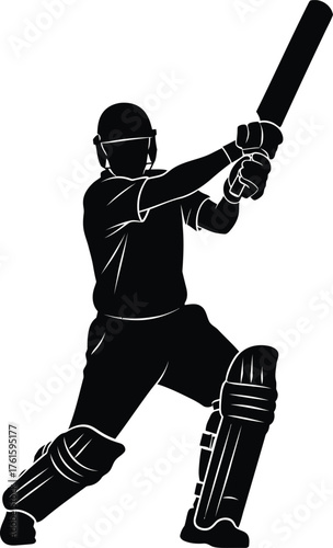 Silhouette of a cricket player in mid swing