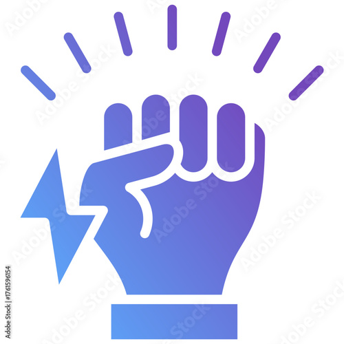 Blue Gradient Fist Power Icon With Lightning Strike And Energy Lines