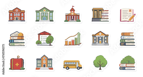 vector set of houses offiace buiding and bussines trees