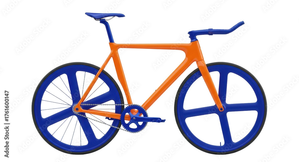 Fototapeta premium Isolated Bicycle with bright blue and orange color scheme, modern minimalistic design style