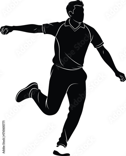 Silhouette of a cricket bowler in action