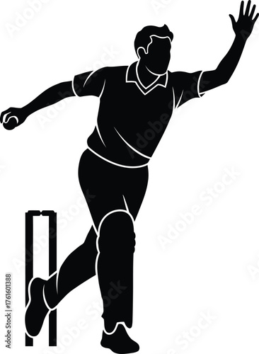 Silhouette of a cricket bowler in action