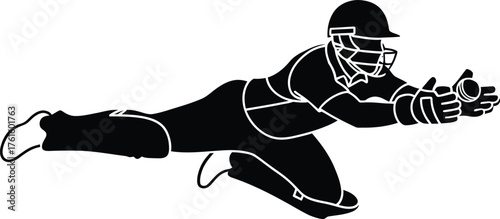 Silhouette of a baseball catcher making a diving catch