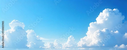Serene Blue Sky with Fluffy White Clouds Drifting Lazily Peaceful Overhead Shot Perfect for Tranquility, Relaxation, and Website Design