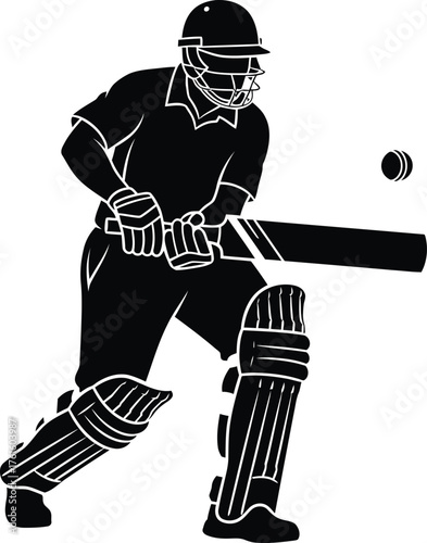 Silhouette of a cricket batsman hitting a ball