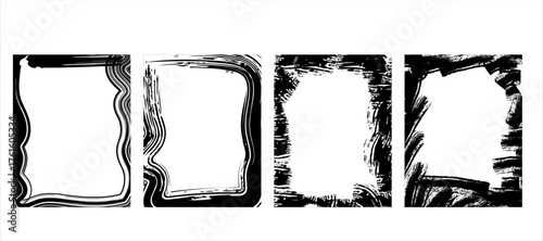 Vector grunge hand drawn abstract frame set. Ink brush strokes mess,Retro vintage background collection