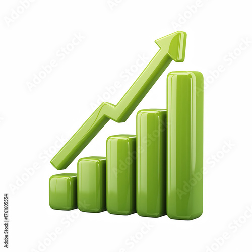 Free Download 3D cartoon bar chart with rising arrow, green glossy bars showing financial growth isolated on transparent background - GFXLoad