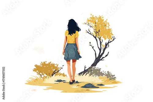 Short-Haired Woman Standing in Nature happy isolated