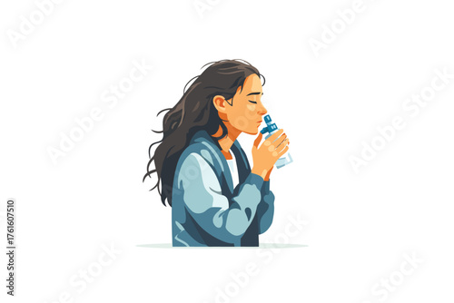 Sick woman inhalation with nebulizer for respiration caucasian isolated