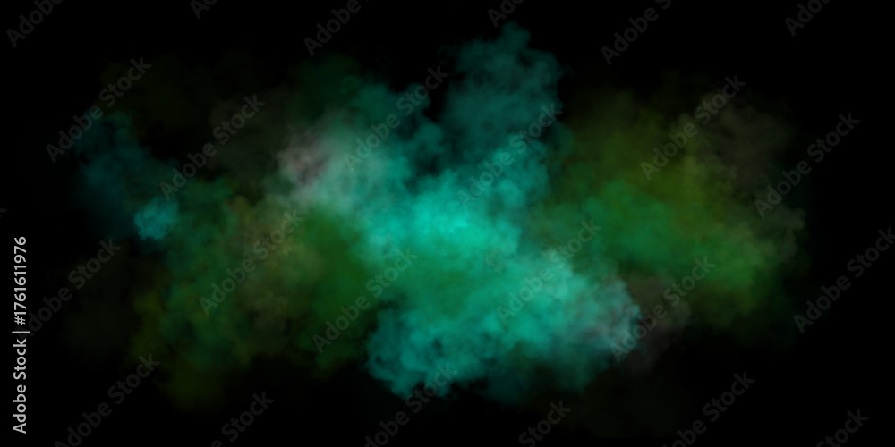 Fototapeta premium A transparent, fluffy black-green cloud of smoke. A dark, mystical fog... Black background.