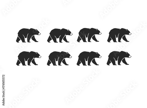 Eight Black Bear Silhouettes Walking