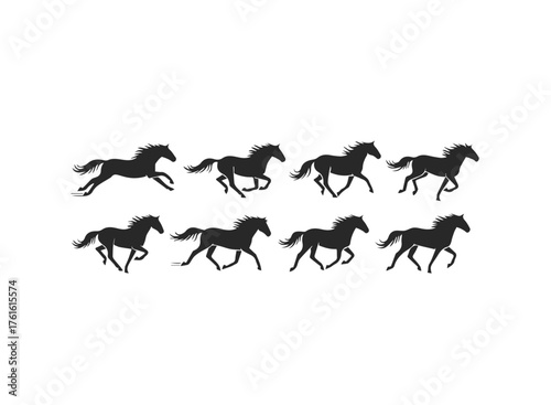 Eight Silhouettes of Horses Running Freely