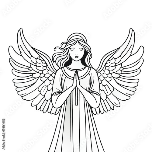 christmas angel coloring book template vector sketch illustration