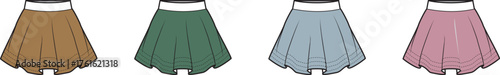 Four Different Colored Pleated Skirts Displayed in a Row