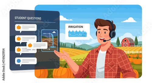 Online agricultural education platform featuring a farmer answering student questions