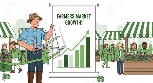 Celebrating thriving local economy: A farmer's market ribbon-cutting scene