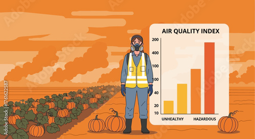 Air quality index impacting agricultural workers and pumpkin crop yields