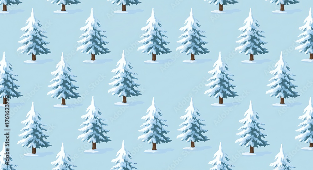 Fototapeta premium Winter Wonderland - Snowy Pine Trees Pattern on Blue Background.