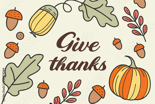 autumn background with acorns and leaves
