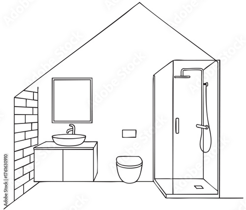 Sketch bathroom interior design with shower