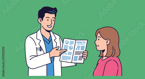 Doctor Explaining Medical Information to Patient with Brochure.