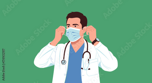 Doctor Putting on a Surgical Mask for Protection.