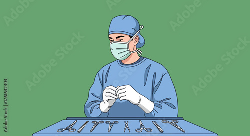 Surgeon Preparing Surgical Instruments for Operation.