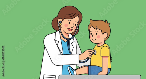 Doctor Examining a Child with Stethoscope in Medical Checkup.